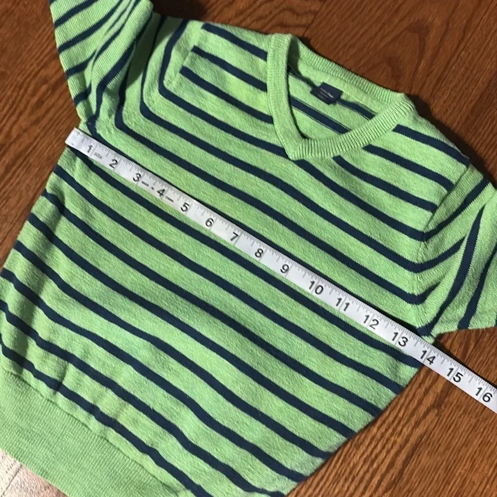 Gap toddler boys V striped cotton sweater same fabric patch elbows green blue 5